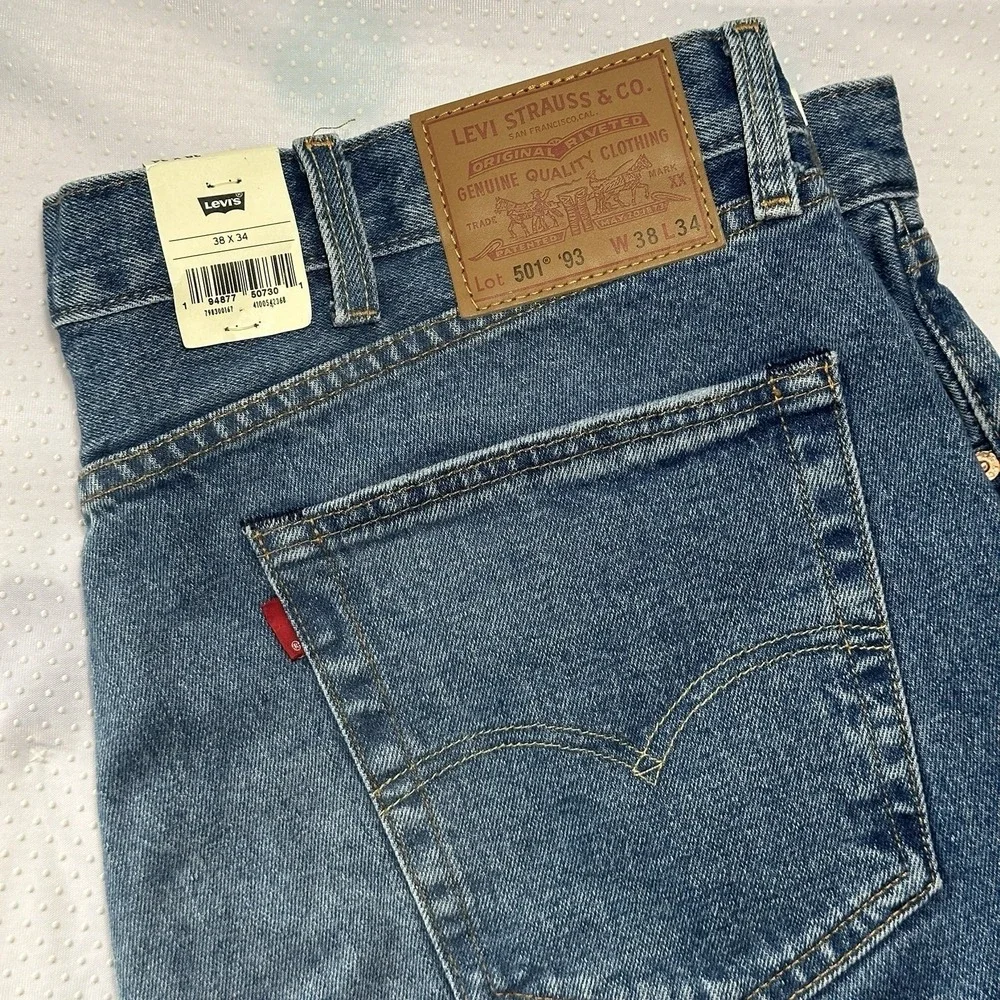 NWT Levi's Premium 501 '93 Straight Jeans Blue W\ Stretch‎ Men's Sz 38x34 RT$98